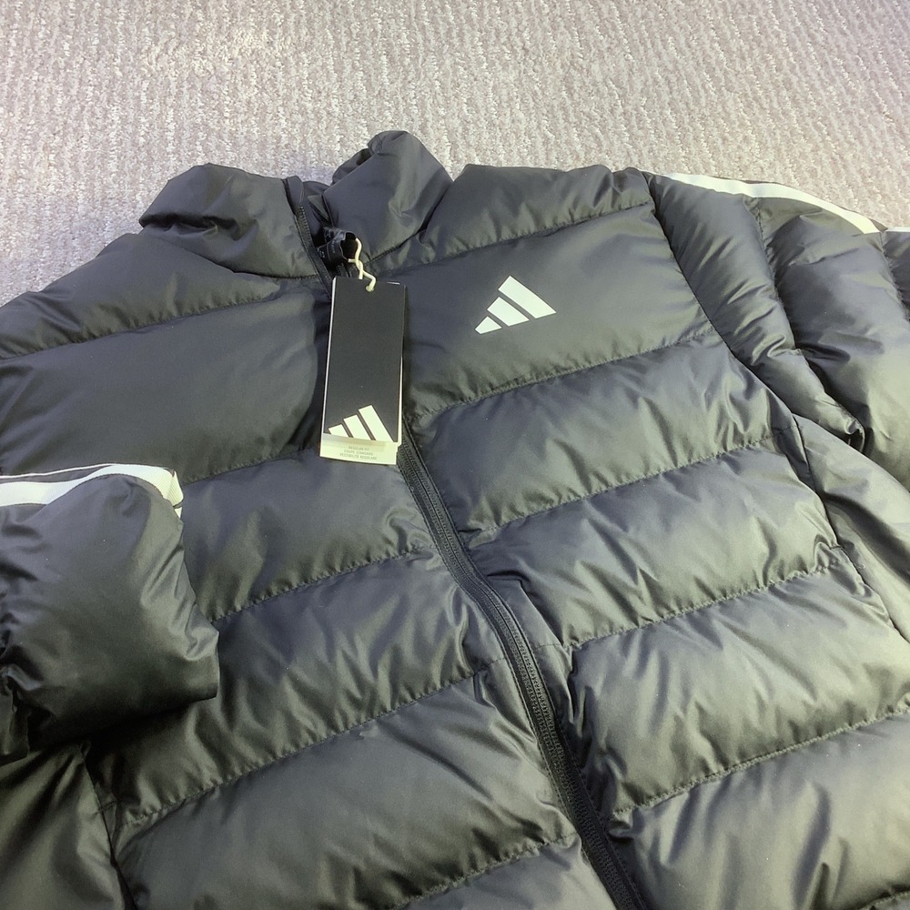 Adidas Essentials 3 Stripes Synthetic Down Puffer Jacket Black Womens Size S NWT